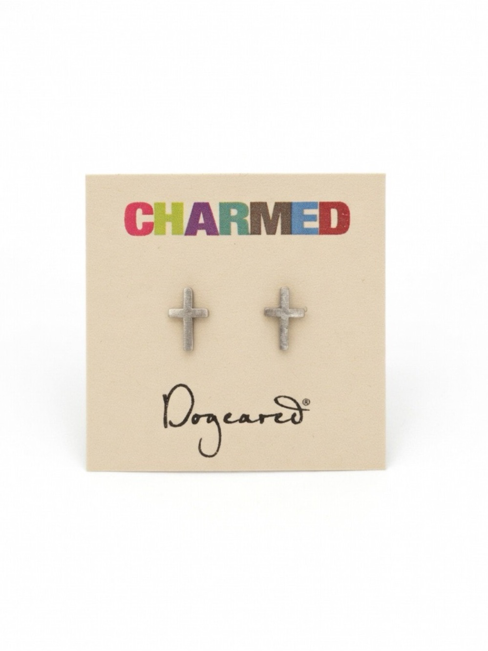 Dogeared Silver Tiny Cross Stud Earrings